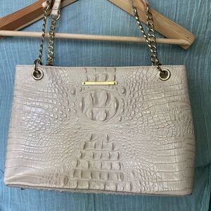 Cream pearl Brahmin crocodile leather bag